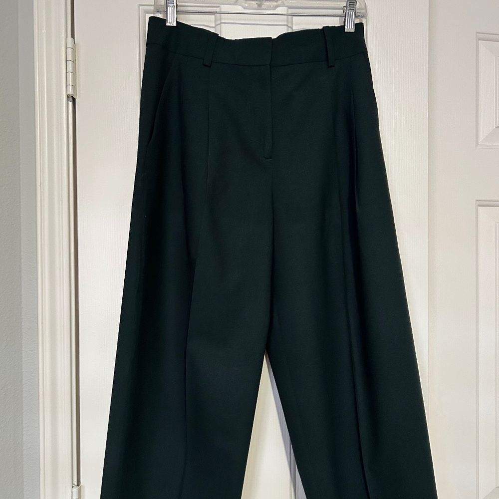COS Dark Green Cropped Pleated Wide Leg Wool/Spandex Trousers for Women Size 4